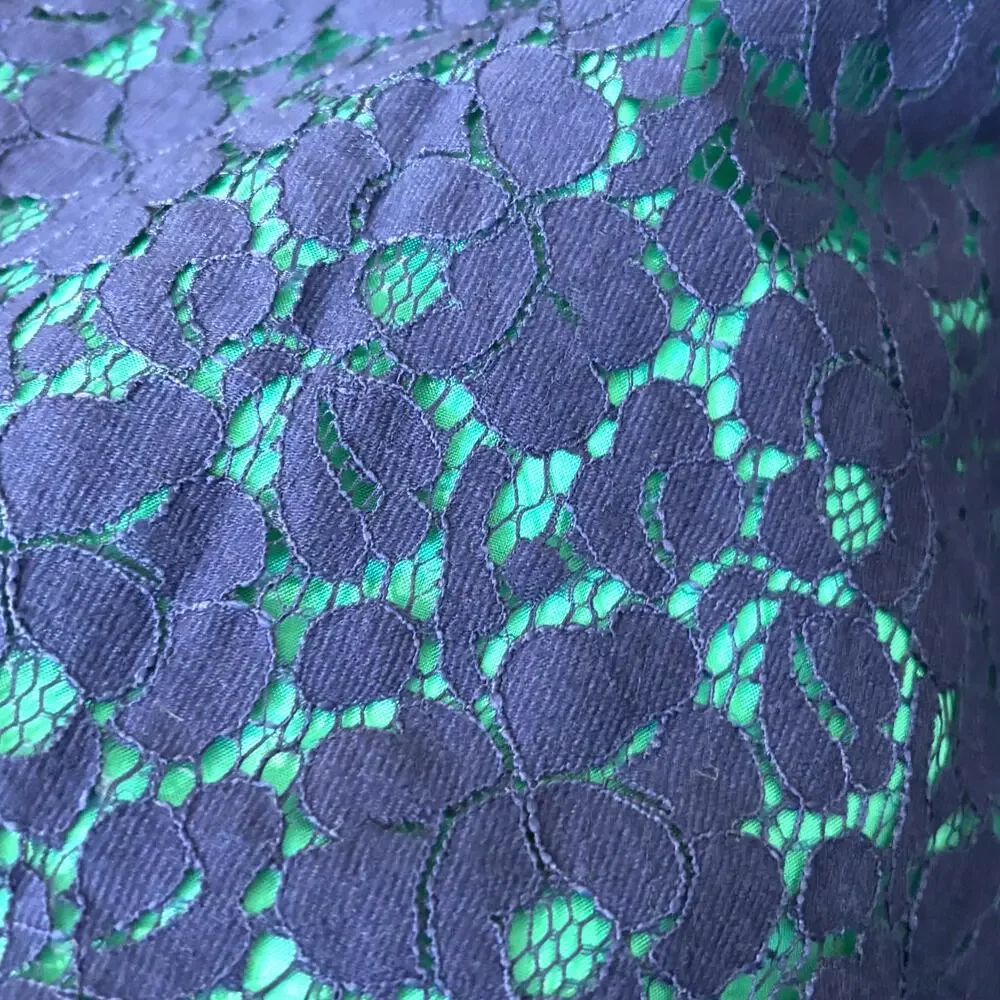 Cynthia Rowley Wms 10 Short Sleeve Blue Green Lace Floral Overlay Sheath Dress - Picture 7 of 9